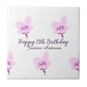 Azulejo Cumpleaños 15 rosa mauve floral nombre quinceañera