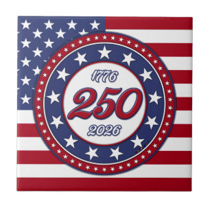 Azulejo Cumpleaños 250 de América con bandera de EE. UU.