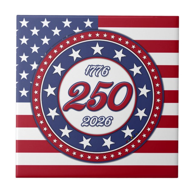 Azulejo Cumpleaños 250 de América con bandera de EE. UU. (Frente)