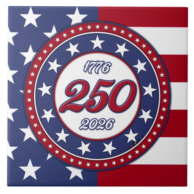 Azulejo Cumpleaños 250 de América con bandera de EE. UU. (Frente)
