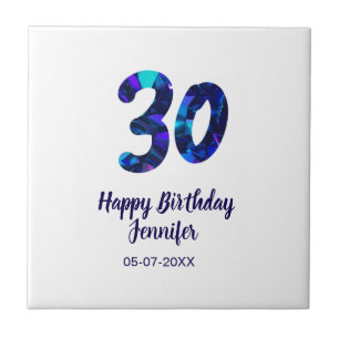 Azulejo cumpleaños 30 añadir nombre fecha año azul destell