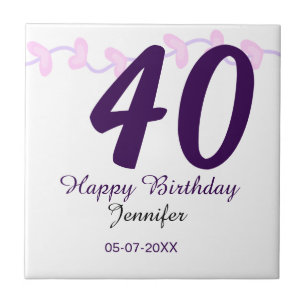 Azulejo cumpleaños 40 agregar nombre fecha año pin floral