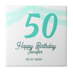 Azulejo cumpleaños 50 añadir nombre fecha año verde pastel