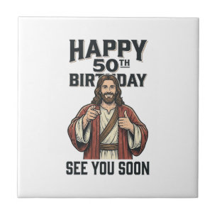 Azulejo Cumpleaños 50 Te vemos pronto Diseño de humor reli