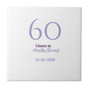 Azulejo cumpleaños 60 & fabuloso nombre fecha estilo púrpu