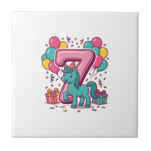 Azulejo Cumpleaños 7 del Caballo Diseño de Vector de Cute 