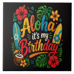 Azulejo Cumpleaños Aloha Hibisco Hawái