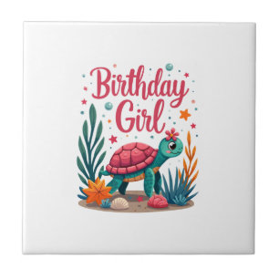 Azulejo Cumpleaños de la niña tortuga marina Tema Cumpleañ