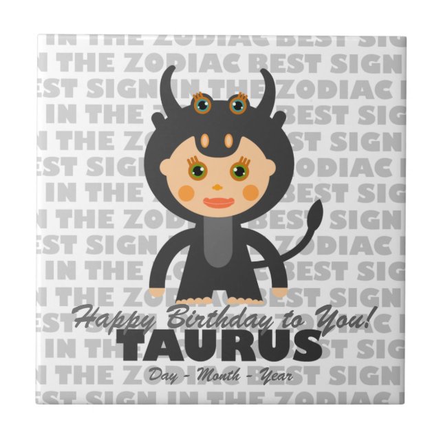 Azulejo Cumpleaños Feliz de Taurus (Frente)
