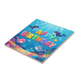 Azulejo Cumpleaños feliz delfín náutico lindo