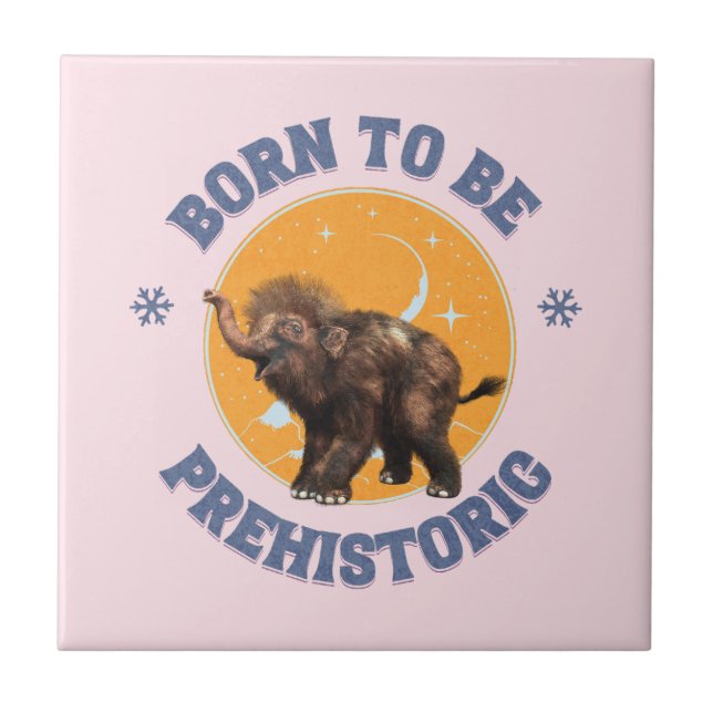 Azulejo Cumpleaños prehistórico de mamut bebé divertido (Frente)