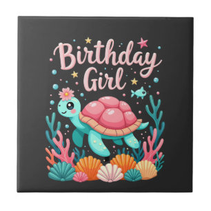 Azulejo Cumpleaños Tema Tortuga Marina Chica Fiesta Oceáno