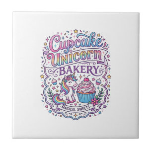 Azulejo Cupcake Unicornio Panadería de Unicornios Fondo Bl