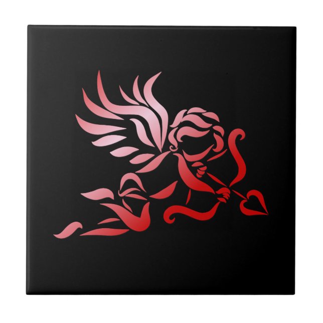 Azulejo Cupido rojo con arco y flecha (Frente)