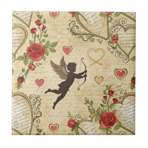 Azulejo Cúpido Romántico Caligrafía Victoriana San Valentí