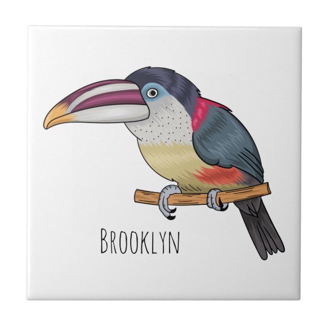 Azulejo Curl crested aracari bird cartoon illustration  (Frente)