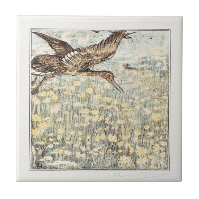 Azulejo Curlew Bird Arte Victoriano Holandés (Frente)