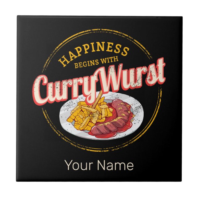 Azulejo Currywurst Retro Sausage Vintage Fries Francesas (Frente)