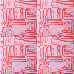 Azulejo Curva Rosa Ondulada Garabato Abstracto Moderno