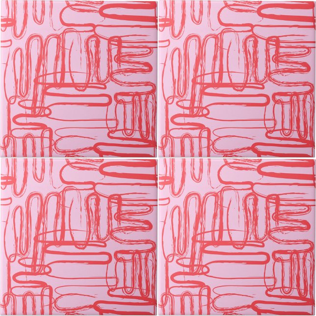 Azulejo Curva Rosa Ondulada Garabato Abstracto Moderno (Pink Curve Wavy Squiggle Abstract Modern Ceramic Tile)