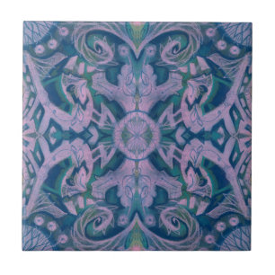 Azulejo Curvas y lótulos, lavanda de patrón abstracto y az