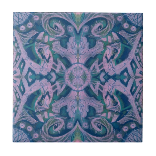 Azulejo Curvas y lótulos, lavanda de patrón abstracto y az (Frente)