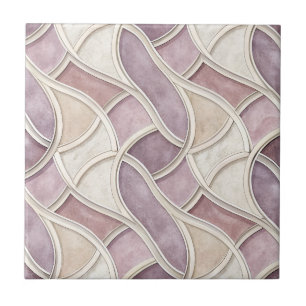 Azulejo Curvo Elegante en Crema y Lila – Geométrico
