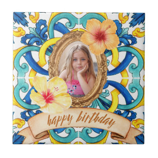 Azulejo Custom Birthday Photo Blue Mediterranean Tile Cera