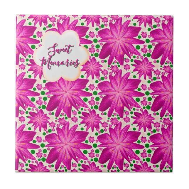 Azulejo Custom Hot Pink Floral Seamless Pattern  (Frente)