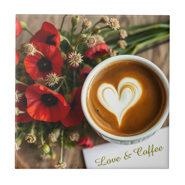 Azulejo Custom Love & Coffee Cup with White Foam Heart (Frente)