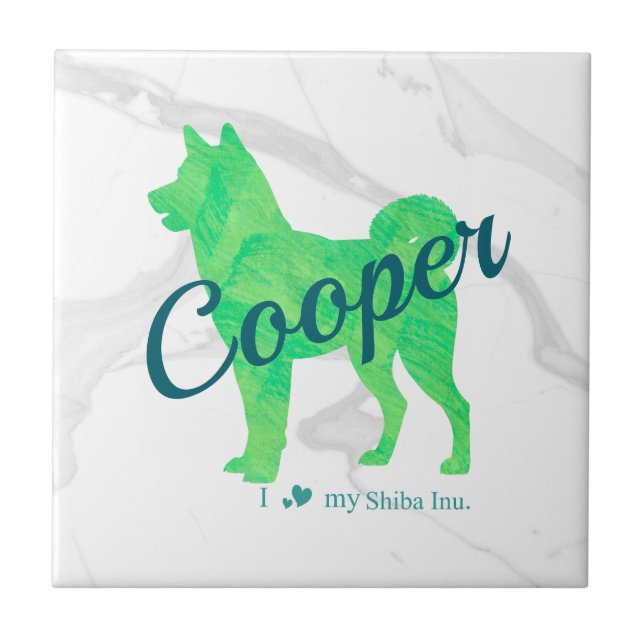 Azulejo Custom Pastel Green Shiba Inu Silhouette Tile (Frente)