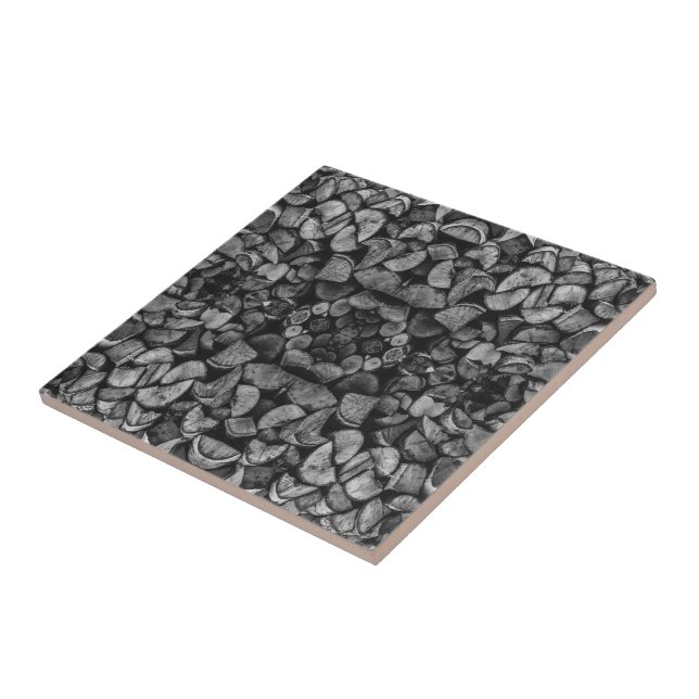Azulejo Cut Tree Logs Stacked Together Black & White Photo (Lado)