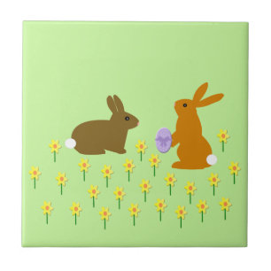 Azulejo Cute Abundantes de Pascua y Daffodils Tile de Cerá