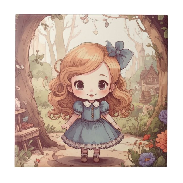 Azulejo Cute Alice Adventures Wonderland Woodland Art (Frente)