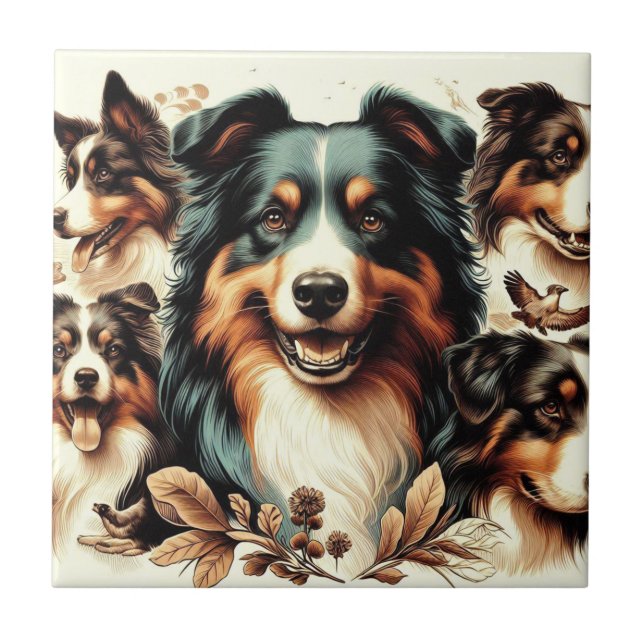 Azulejo Cute Australian Shepherd Painting (Frente)