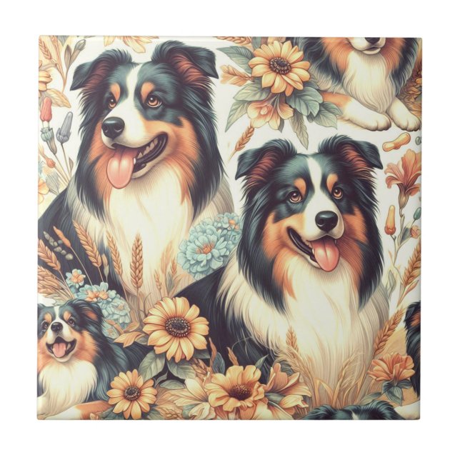 Azulejo Cute Australian Shepherd Vintage Painting (Frente)