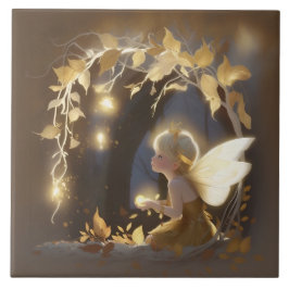 Azulejo Cute Autumn Fairy with Glowing Flowers