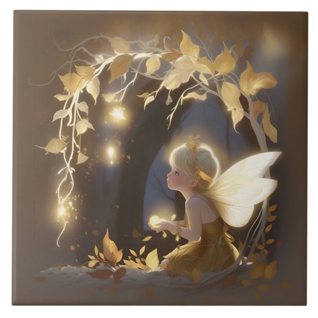 Azulejo Cute Autumn Fairy with Glowing Flowers (Frente)