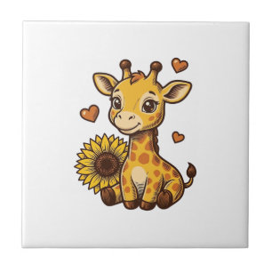 Azulejo Cute Baby Giraffe Sunflower Vintage Engraving Tee_