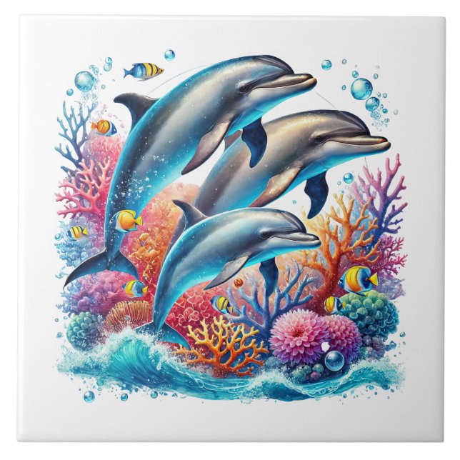Azulejo Cute beach dolphin lovers ceramic tile (Frente)