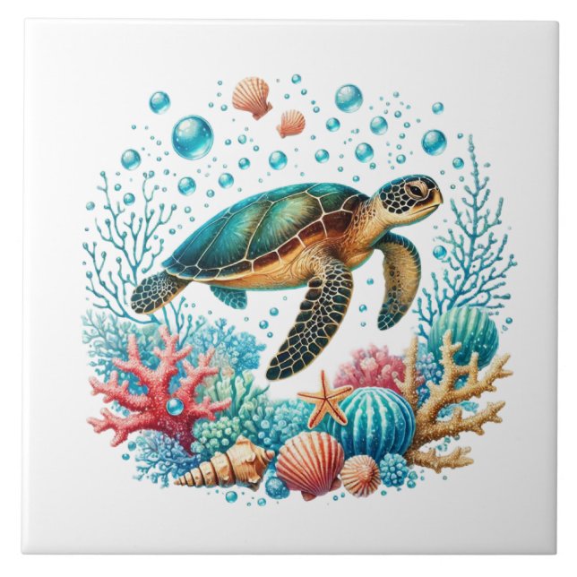 Azulejo Cute beach sea turtle  (Frente)