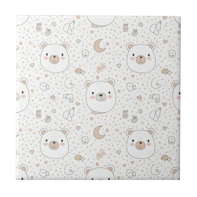 Azulejo Cute Bear and Hearts -- Pastel Nursery (9) (Frente)