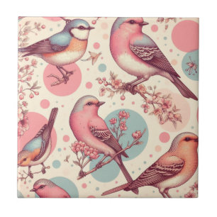 Azulejo Cute Birds Vintage Painting