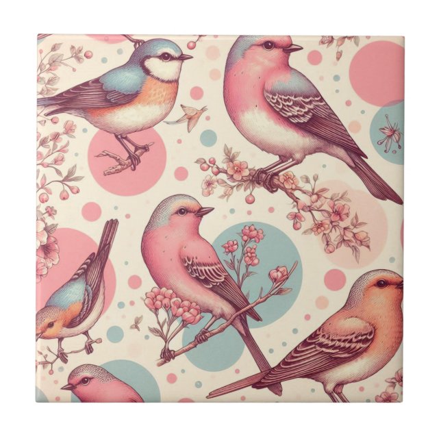 Azulejo Cute Birds Vintage Painting (Frente)