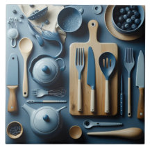 Cute Blue Kitchen Utensils Papel estético