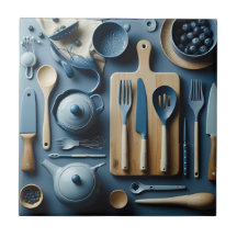 Cute Blue Kitchen Utensils Papel estético