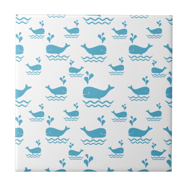 Azulejo Cute Blue Whale Seamless Ocean Pattern (1) (Frente)