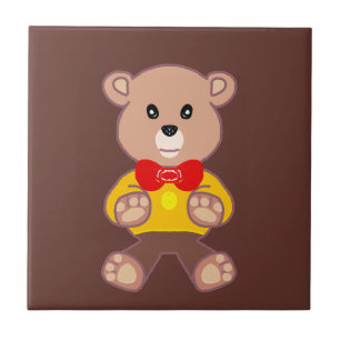 Azulejo Cute Bowtie Teddy Bear Brown Ceramic Tile