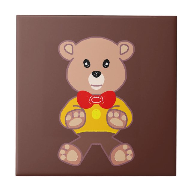 Azulejo Cute Bowtie Teddy Bear Brown Ceramic Tile (Frente)
