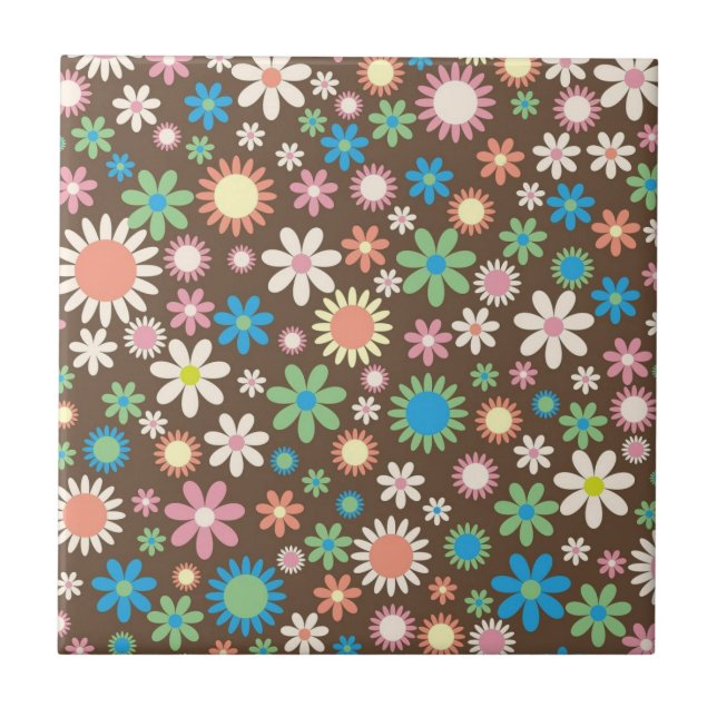 Azulejo Cute Brown Flower Power Pattern (Frente)